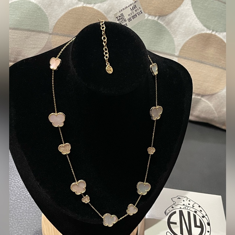 Effy Mother of Pearl Butterfly Necklace & Diamond in 14K Yellow Gold